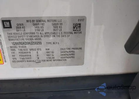 2017 Chevrolet Traverse 1Lt из США, поврежденный, VIN 1GNKRGKD9HJ256299